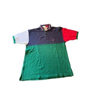 Vintage 1990's Bugle Boy Green Blue Red Color Block Polo Size Medium